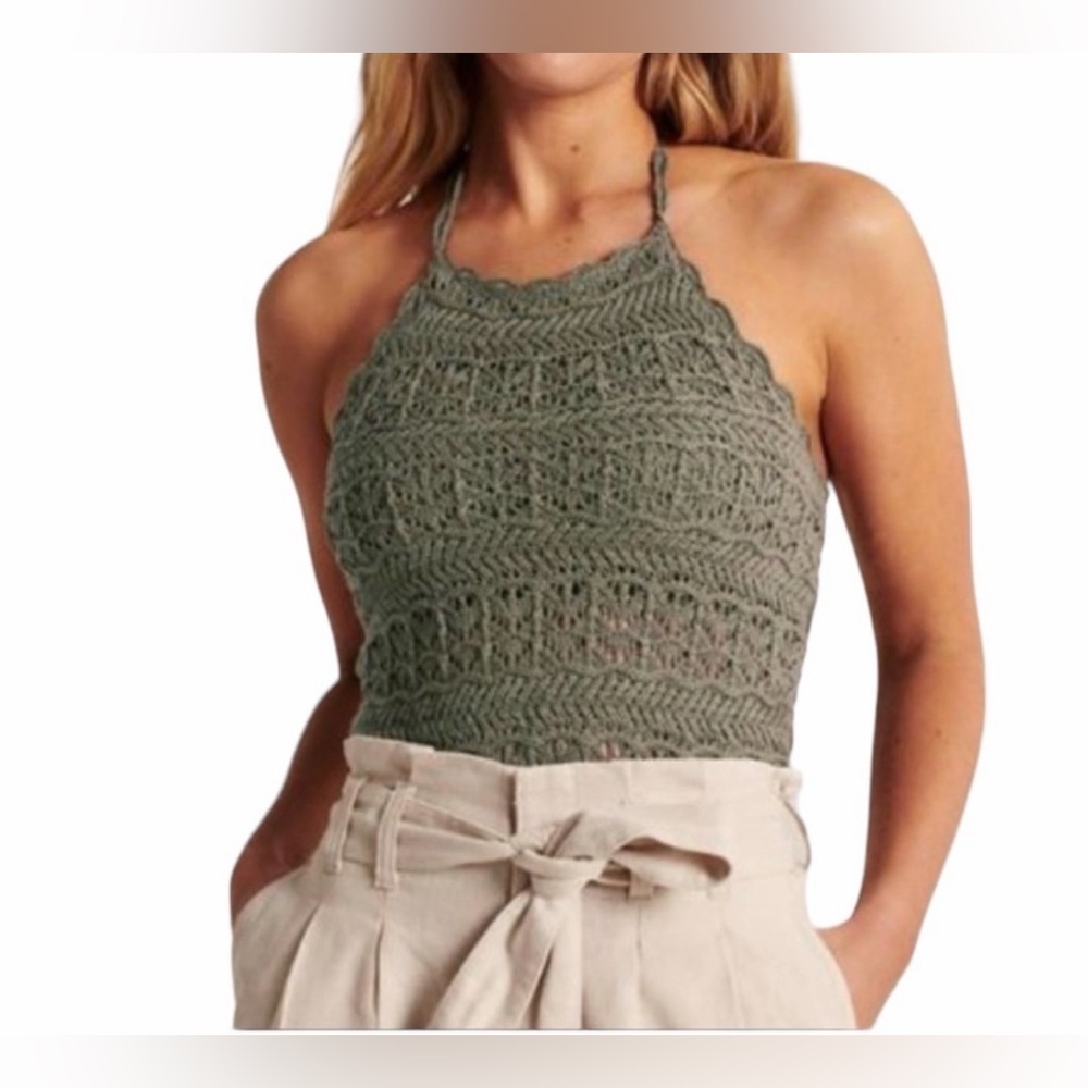 New Abercrombie & Fitch Olive Crochet Halter Top Size Medium